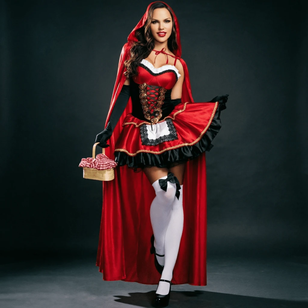 Mantello da Regina per Cosplay Costumi da palcoscenico Costume da Cappuccetto Rosso per Halloween - Rosso - Visualizzare 1
