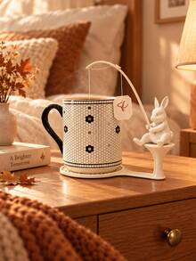 Cute White Ceramic Rabbit Tea Bag Holder With Coaster, Creative Bunny Fishing Tea Bag Hanger, Aesthetic Kitchen Tea Accessories - Multicolor - View 2