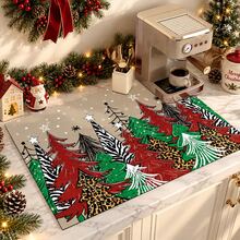1pc Christmas Absorbent Mat, Christmas Tree Pattern, Kitchen Countertop Absorbent Drying Mat, Coffee Machine Mat, Pour Over Coffee Pot Mat, Dish Drainer Mat, Non-Slip Heat-Resistant Kitchen Mat, Dining Table Mat, Breakfast Mat, Washing Machine Mat, Home Kitchen Dining Table Coffee Shop Bar Decor Mat, Holiday Party Housewarming Gift - Multicolor - View 3