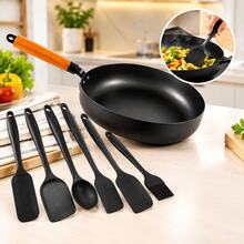 7/6/1pcs Sartén De Cocina Con Set De 6 Utensilios, Juego Completo Para Cocinar Fácil En Casa, Accesorios De Cocina Negros Con Diseño Moderno, Herramientas Prácticas Para Preparar Desayunos, Comidas Y Cenas, Set Multifuncional Para Cocina Familiar, Perfecto Para Renovar Tu Espacio De Cocina - Multicolor - Ver 3