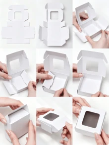24/12pcs White Paper Boxes With Transparent Window, Gift Packaging Boxes, Suitable For Baking Cookies, Cakes, Candies, Wedding Party, Mother's Day Holiday Gift Packaging - White - View 5
