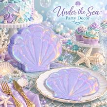 20/40pcs Ocean Purple Shell Shaped Party Napkins, 2-Ply Thickened, Suitable For Princess Birthday Party, Girls Gathering, Wedding, Pool Party And Hawaiian Party - Purple Seashell - View 5
