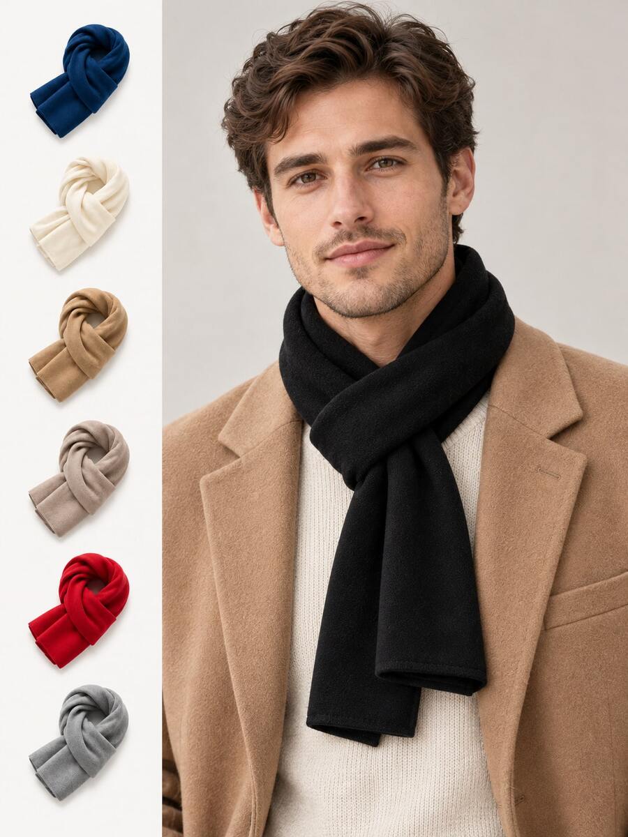Men's Solid Color Soft Winter Scarf, Warm Long Crossover Wrap Neck Warmer For Casual Everyday Outdoor Wear, 7 Colors - Multicolor - View 1