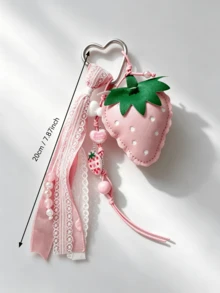 Cute Leather Strawberry Keychain With Braided Rope, Fruit Heart Bag Charm, For Women's Shoulder Bag, Tote Bag, Keychain - Multicolor - View 2