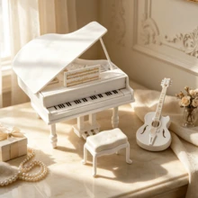 1:12 Mini Black Grand Piano Miniature Model With Matching Piano Stool, Realistic Musical Instrument Details, Suitable For Dollhouse Miniature Furniture Scenes, Can Be Used As Desktop Decor, Home Decoration And Figurine Scene Accessory - Multicolor - View 4