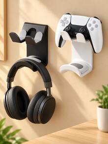 2-In-1 No-Drill Wall Mount Headphone And Game Controller Holder, Universal Headphone Stand With Storage Hook, Space-Saving Gaming Desk Organizer, Home Essential, Christmas Gift For Gamers - Multicolor - View 1