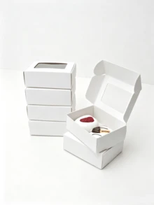 24/12pcs White Paper Boxes With Transparent Window, Gift Packaging Boxes, Suitable For Baking Cookies, Cakes, Candies, Wedding Party, Mother's Day Holiday Gift Packaging - White - View 11