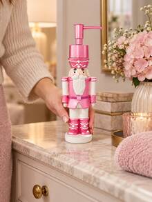 1pc Christmas Nutcracker Soap Dispenser, Pink Refillable Liquid Hand Soap Pump Bottle, Bathroom Vanity, Kitchen Sink Countertop Lotion Dispenser, Holiday Home Decor, Christmas Gift - D - View 5