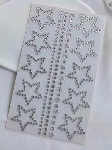 6/5/3/2/1 Sheets 10pcs Star Shaped Rhinestone Stickers, Silver Glitter Sequin Self-Adhesive Crystal Star Decals, Suitable For Face, Hair, Makeup, Body, Crafts, Festival Decoration - White - View 3