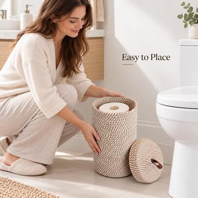 Naturepeak Bohemian Decorative Toilet Paper Holder, Hand-Woven Paper Basket For Large Toilet Paper Rolls, Holds 3 Rolls, Freestanding Bathroom Vanity Storage Rack. Woven Paper Basket For Large Toilet Paper Rolls.
