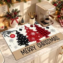 1pc 2D Christmas Absorbent Mat, Christmas Tree Pattern, Kitchen Countertop Absorbent Drying Mat, Coffee Machine Mat, Pour Over Coffee Pot Mat, Dish Drying Mat, Non-Slip Heat Resistant Kitchen Mat, Dining Table Mat, Breakfast Mat, Washing Machine Mat, Home Kitchen Dining Table Coffee Shop Bar Decor Mat, Holiday Party Housewarming Gift - Multicolor - View 2