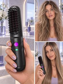 Portable Wireless Hair Straightening Brush, 2600mAh USB-C Rechargeable Styling Brush, 3 Temperature Settings, Compact Wireless Straight & Wavy Hair Styling Comb - Multicolor - View 1