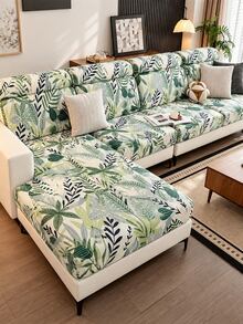 1pc Leaf Print Elastic Sofa Seat Cushion Cover, All Season - Multicolor - View 2