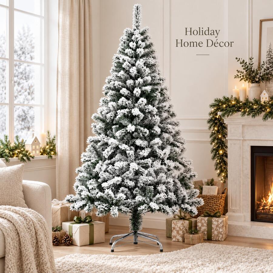 Floor Standing Christmas Tree With Snowflake Effect, Holiday Decor For Living Room, Lobby And Party - Green - View 1