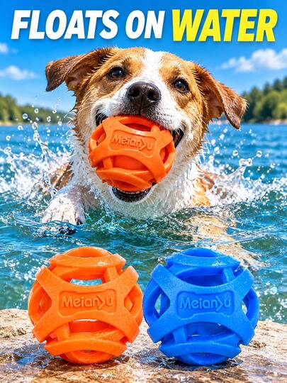2pcs Floating Chewable Rubber Balls For Pets, Dog Water Retrieval Interactive Toy, Hollow Elastic Teething Ball, Outdoor Training Toy
