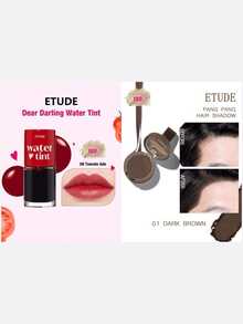 ETUDE Dear Darling Water Tint 08 Tomato Juice + PANG PANG HAIR SHADOW 01 Dark Brown, Waterproof, Easy To Clean, Water And Sweat Resistant, 2pcs Set - 08  Tomato Ade & 01 DARK BROWN - View 3