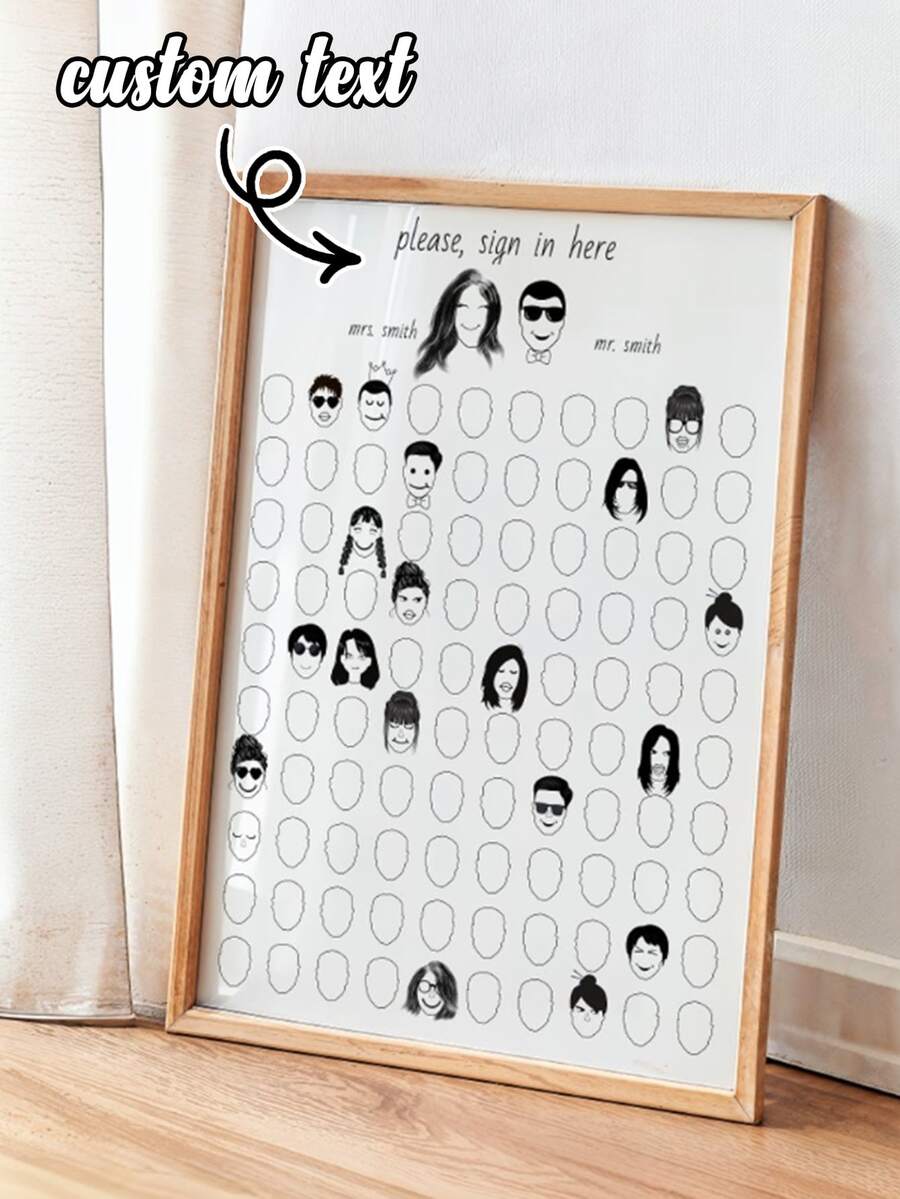 1pc Customized Portrait Painting, Suitable For Different Types Of Weddings, Optional 100/50 Guests Signature Guestbook Canvas Print, Framed Or Unframed - Multicolor - View 1