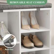 Wanfeeso Entryway Shoe Bench With Storage - Upholstered Seating Bench With Open Compartments & Side Pockets - Space-Saving Shoe Rack Organiser For Hallway & Bedroom - White 51*30.5*53 - View 3
