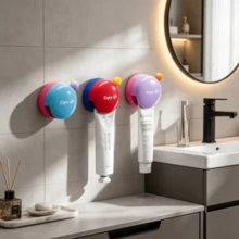 1pc Dopamine Toothpaste Hook, No-Drill Bathroom Wall-Mounted Storage Clip, Face Wash Holder, Wall Storage Clip - Multicolor - View 3