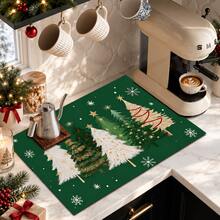 1pc Christmas Absorbent Mat, Christmas Tree Pattern, Kitchen Countertop Absorbent Drying Mat, Coffee Machine Mat, Pour Over Coffee Pot Mat, Dish Drying Mat, Non-Slip Heat Resistant Kitchen Mat, Table Mat, Breakfast Mat, Washing Machine Mat, Home Kitchen Dining Table Coffee Shop Bar Decor Mat, Holiday Party Housewarming Gift, Christmas Holiday Gift! - Multicolor - View 5