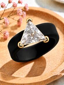 1pc Triangle CZ Silicone Ring, Non-Fading Waterproof Anti-Allergic Unisex Wear Suitable For Daily Wear, Wedding, Couples, Friends, Besties, Family, Valentine's Day Gift, Anniversary Gift - Triangle Silicone Ring - Gold - View 15