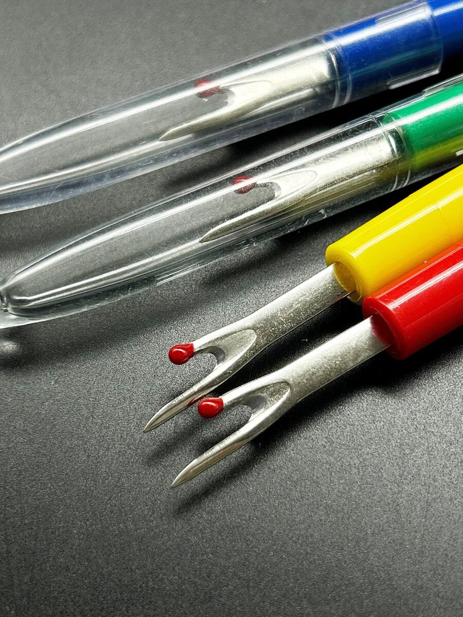 [4pcs]Colorful Medium Seam Ripper, With Metal Blade, Red, Yellow, Blue, Green 4 Colors Assorted, Suitable For Removing Incorrect Stitches, Opening Buttonholes, Adjusting Clothing Patterns And Other Sewing Operations - Medium Seam Ripper - View 1