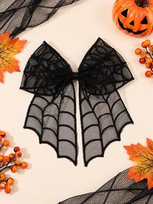 1pc Halloween Hair Bow Clip For Girl,Spider Web Print Solid Color Lace Hair Clip For Halloween Cosplay&Gift,Kids Hair Accessories - Multicolor - View 8