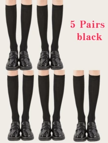 1 Pair/2 Pairs/3 Pairs Women's Solid Color Mid-Calf Socks, Ribbed Black/White/Grey Knee-High Socks, Versatile For Daily Commute Wear All Year Round - Multicolor - View 15