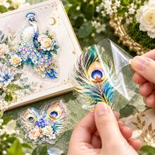 Peacock South Flight Series Galaxy Light Laser Gold PET Sticker Pack, Vintage Glamorous Peacock Planner Stickers, DIY Decorative Stickers - Multicolor - View 7