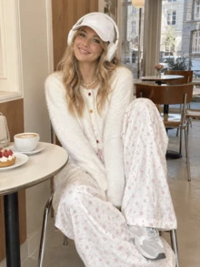 New Autumn/Winter Women's Casual Minimalist Colorful Button Design Fuzzy Round Neck Cardigan Sweater Jacket - White - View 1