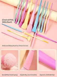 1/17Pcs Candy Color Gradient Makeup Brush Set, Soft Fluffy Powder Foundation Contour Eyeshadow Blending Brushes, Professional Cosmetic Beauty Tools - Multicolor - View 3