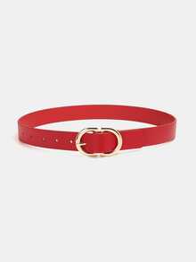 1pc Women's Gold Buckle Multicolor PU Decorative Fashion Belt Suitable For Daily Use - Red - View 3