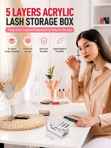 5-Layer Acrylic Eyelash Storage Box, Camellia Single-Strand Lash Desktop Flower Storage Organizer - Clear - View 11