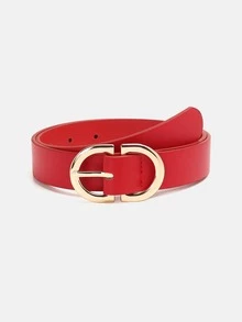 1pc Women's Gold Buckle Multicolor PU Decorative Fashion Belt Suitable For Daily Use - Red - View 6