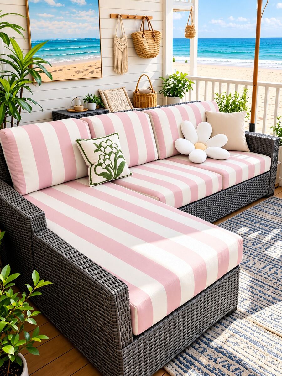 1pc Striped Print Milk Silk Sofa Cover, High Elasticity Dust-Proof Removable Washable All-Season Sofa Protector, Suitable For Patio, Garden, Poolside And Multiple Occasions, Sold Individually Not As A Set
