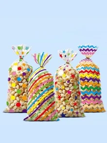 200 Pcs Colorful Striped And Star Patterned Gift Bags, Rainbow Style Gift Bags, Birthday, Family Holiday, Party Decoration Supplies, Gift Packaging Supplies - Colorful Packaging Bag - View 6