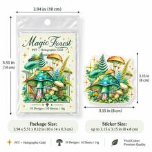 Magic Forest Series Laser Gold PET Sticker Pack, Mushroom Theme 3D Foil Stamping Planner Stickers, DIY Decorative Stickers - Multicolor - View 2