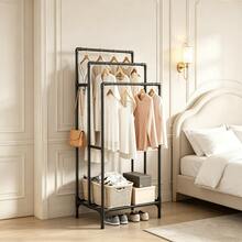 Heavy-Duty Vertical Coat & Hat Storage Rack, Thickened Steel Tube Sturdy & Wobble-Free, 3-Tier Partitioned Hanging Design, Side Hooks & Storage, Bottom Shoe Rack Shelf, Home Floor Standing Clothes Rack - Floor-length Style - View 13