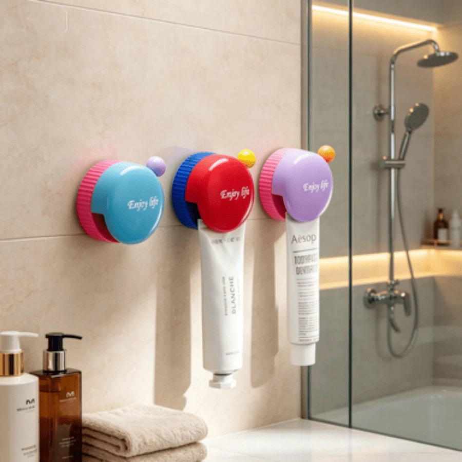 1pc Dopamine Toothpaste Hook, No-Drill Bathroom Wall-Mounted Storage Clip, Face Wash Holder, Wall Storage Clip