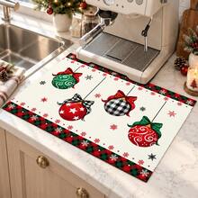 1pc 2D Christmas Absorbent Mat, Christmas Decorative Pattern, Kitchen Countertop Absorbent Drying Mat, Coffee Machine Mat, Pour Over Coffee Pot Mat, Dish Drainer Mat, Non-Slip Heat Resistant Kitchen Mat, Dining Table Mat, Breakfast Mat, Washing Machine Mat, Home Kitchen Dining Table Coffee Shop Bar Decorative Mat, Holiday Party Housewarming Gift - Multicolor - View 3