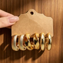 6/18PCS Fashionable Elegant Geometric Multi- Gold Metallic Earring Set, Women's Fashion Earring Set (Lightweight ABS Material, Non-Fading) - Yellow Gold - View 10