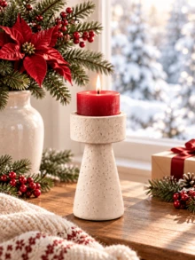 1pc/2pcs Optional Beige Travertine Textured Tapered Pillar Candle Holder, Wabi Sabi Minimalist Christmas Candle Stand, Modern Mid Century Mantel Dining Table Shelf Decor - Ins Style Stone Candle Holder - View 5