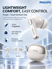 PHILIPS Earbud Bluetooth Nirkabel Sejati TAT1120, Bluetooth 6.0, Mikrofon AI untuk Panggilan Jernih, Driver 13mm, Total Waktu Putar Hingga 19 Jam dengan Casing Pengisian Daya, Mode Latensi Rendah, Kontrol Sentuh, Pengisian Daya USB-C untuk Musik dan Perjalanan Sehari-hari - View 3