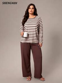 Women's Plus Size Pajama Set Long Sleeve Long Pants Loungewear, Autumn/Winter - Multicolor - View 1