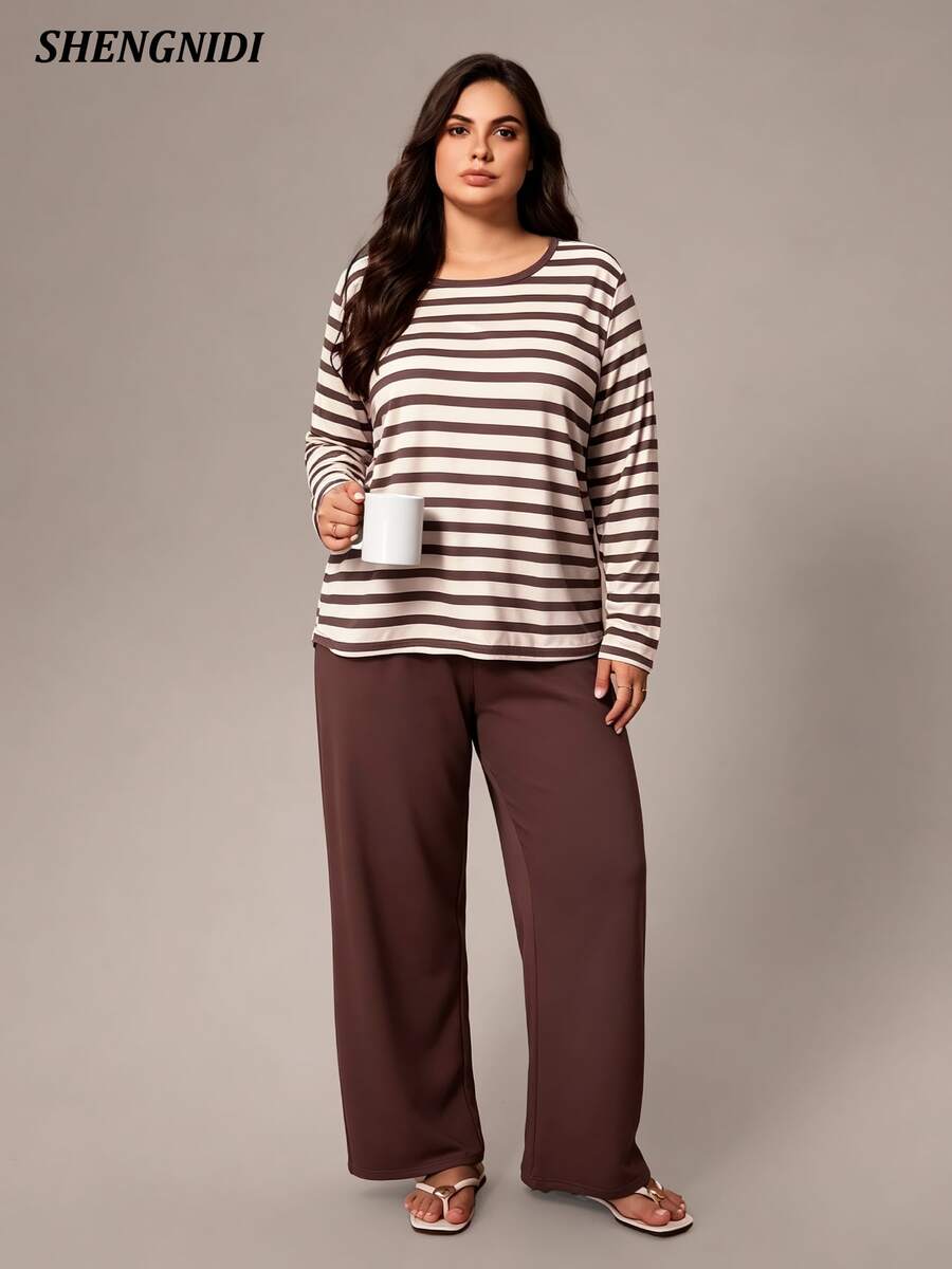 Women's Plus Size Pajama Set Long Sleeve Long Pants Loungewear, Autumn/Winter - Multicolor - View 1
