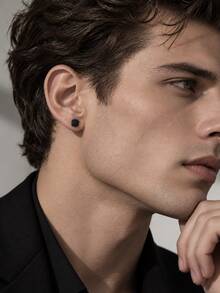 6mm Black Zirconia Stud Earrings, Streetwear Style, Unisex, Suitable For All Occasions, Low-Key Luxury, Enhances Elegant - Black - View 3