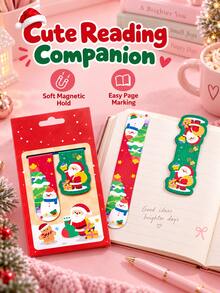 1 Set Christmas Magnetic Bookmarks, Cute Double-Sided Design, Featuring Santa Claus, Snowman And Christmas Tree Patterns, Perfect Holiday Gift For Book Lovers - Multiple Styles - View 3