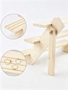 Solid Wood Multi-Layer Stepped Display Rack, Jewelry Card Display Stand, Desktop Perfume & Cosmetic Organizer, Figure & Blind Box Tiered Storage Shelf, Live Streaming Photography Prop - Wood Color - View 7