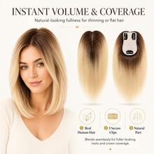 Penutup Rambut Wanita dari Rambut Manusia Asli Ukuran 7x11cm, Model Jepit, Menutupi Akar Rambut Beruban Alami, Rambut Palsu dengan Dasar Renda yang Tak Terlihat dan Bernapas, Panjang 12 Inci, Cocok untuk Rambut Tipis - MultiWarna - View 9