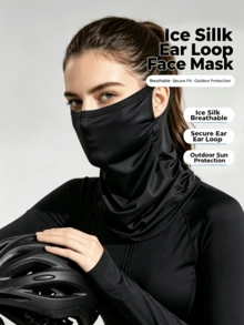 1 buah/2 buah/3 buah Masker Pelindung Wajah Unisex Warna Polos dengan Tali Telinga, Bernapas untuk Aktivitas Luar Ruangan, Memancing, Bersepeda, dan Perjalanan, Penutup Leher Serbaguna - Hitam - View 1